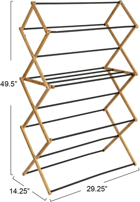 Household Essentials Bamboo Folding Clothes Drying Rack | Large Capacity, 14 Coated Metal Dowels, 28 Feet of Drying Space | Eco-Friendly, Collapsible Indoor Rack for Apartments, Homes & Dorms