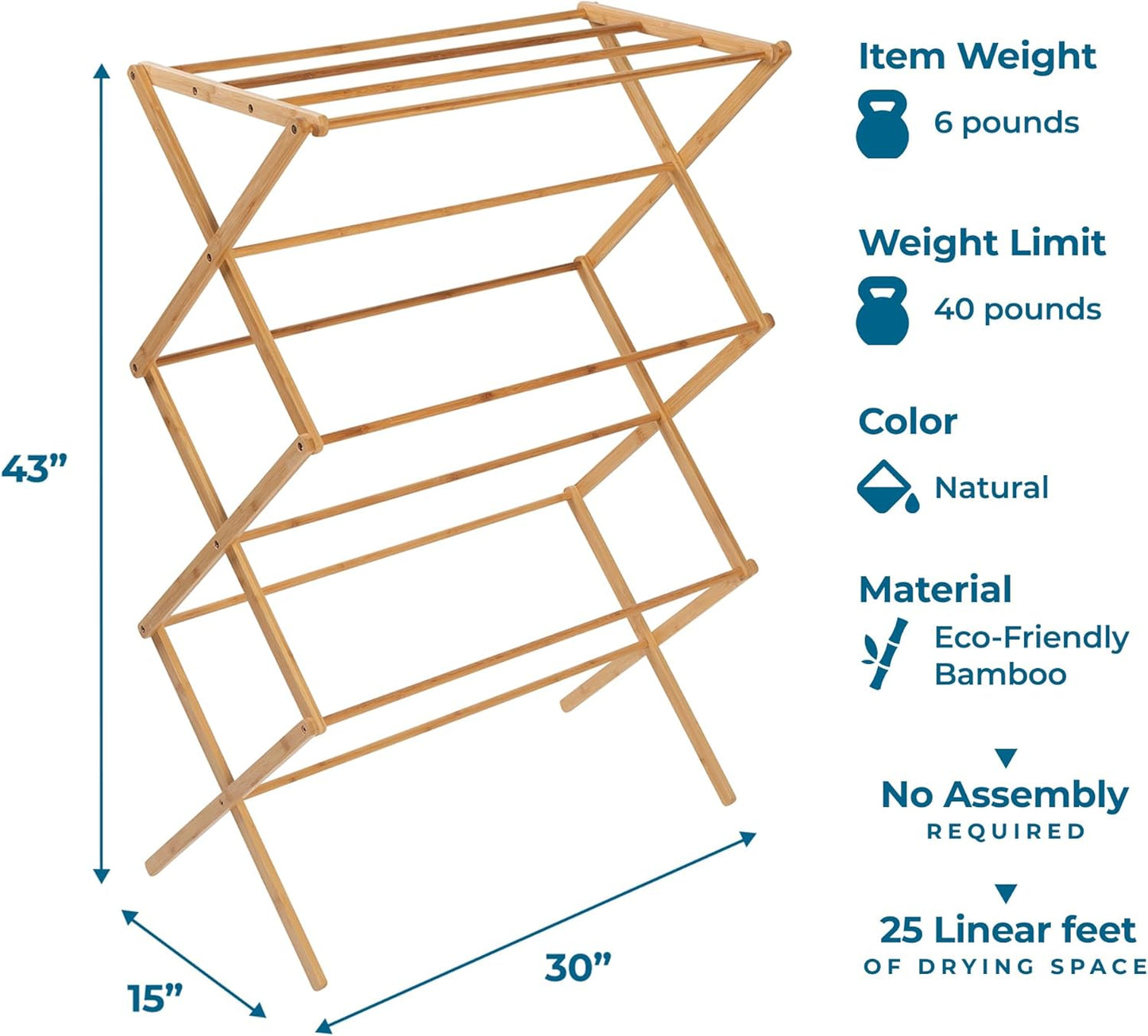 Honey-Can-Do Collapsible Bamboo Drying Rack – Sturdy & Foldable Laundry Drying Rack, Space-Saving & Portable Clothes Rack for Air-Drying Clothes, Towels, Blankets & Delicates, Indoor & Outdoor Use.