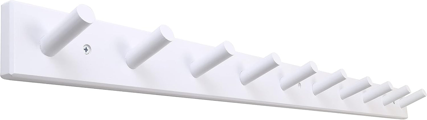 SKOLOO Wood Coat Rack Wall Mounted,10 Peg Long Bamboo Hook for Hanging Backpack Coat Towel Hat,16'' Hole to Hole,Natural