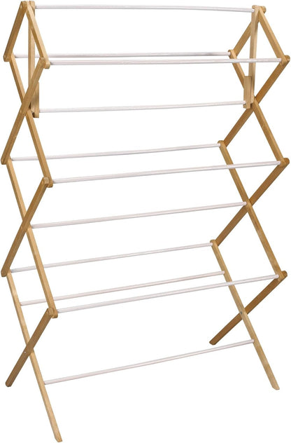 Household Essentials Bamboo Folding Clothes Drying Rack | Large Capacity, 14 Coated Metal Dowels, 28 Feet of Drying Space | Eco-Friendly, Collapsible Indoor Rack for Apartments, Homes & Dorms