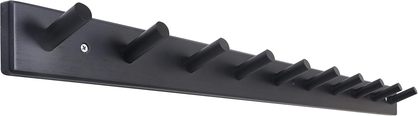 SKOLOO Wood Coat Rack Wall Mounted,10 Peg Long Bamboo Hook for Hanging Backpack Coat Towel Hat,16'' Hole to Hole,Natural