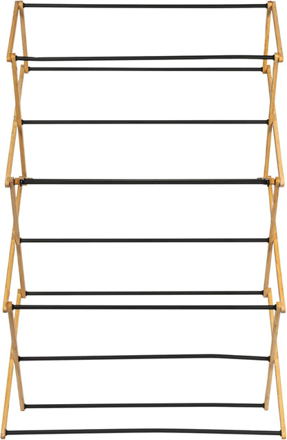 Household Essentials Bamboo Folding Clothes Drying Rack | Large Capacity, 14 Coated Metal Dowels, 28 Feet of Drying Space | Eco-Friendly, Collapsible Indoor Rack for Apartments, Homes & Dorms