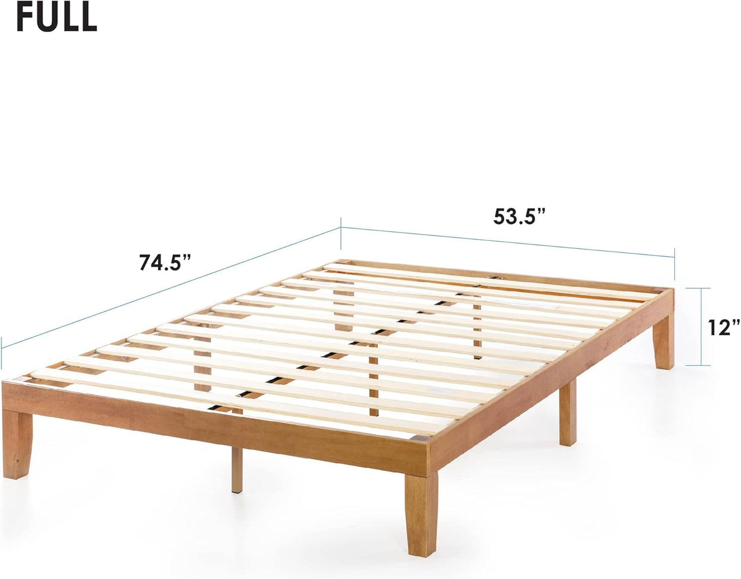 Mellow Naturalista Classic - 12 Inch Solid Wood Platform Bed with Wooden Slats, No Box Spring Needed, Easy Assembly, Full, Natural Pine
