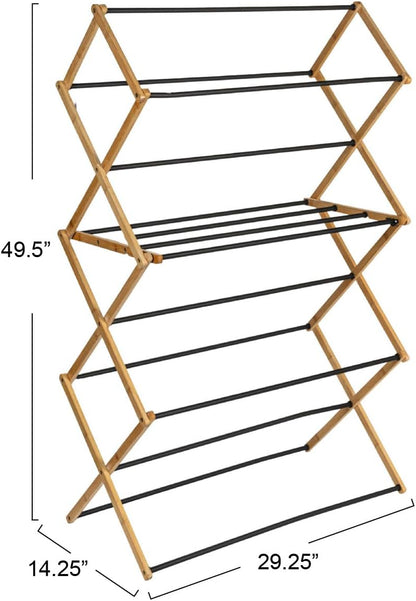 Household Essentials Bamboo Folding Clothes Drying Rack | Large Capacity, 14 Coated Metal Dowels, 28 Feet of Drying Space | Eco-Friendly, Collapsible Indoor Rack for Apartments, Homes & Dorms