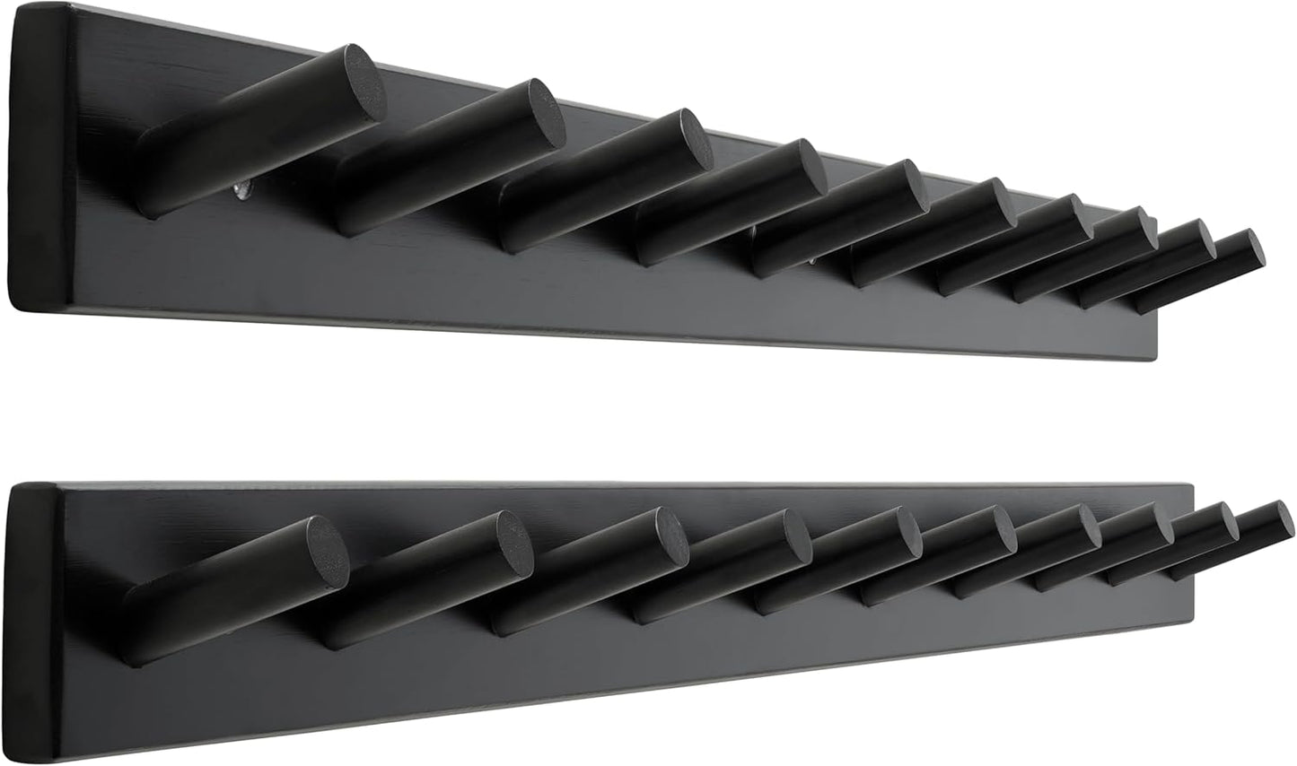 SKOLOO Wood Coat Rack Wall Mounted,10 Peg Long Bamboo Hook for Hanging Backpack Coat Towel Hat,16'' Hole to Hole,Natural