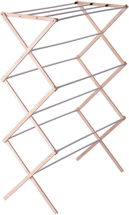 Household Essentials Bamboo Folding Clothes Drying Rack, Upscale Laundry Rack with 11 Dowels, Environmentally Friendly, Stable Frame, Shelf for Drying Flat