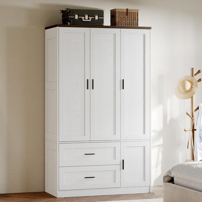 ANCTOR Freestanding Wardrobe Closet 70.6" H, Tall Armoire Wardrobe Closet 3 Doors with Hanging Rod, Drawers, Adjustable Cube Shelves and a Closed Cabinet Organizer Modern Bedroom Clothes Cabinet
