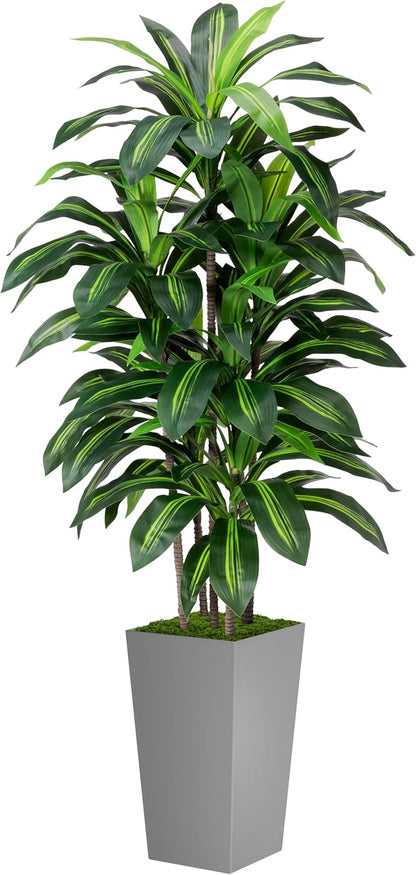 Artificial Dracaena Plant Indoor 5FT - Fake Tree with White Tall Planter - Faux Yucca Tall Fake Floor Plant in Pot - Artificial Trees for Home Office Living Room Decor Indoor