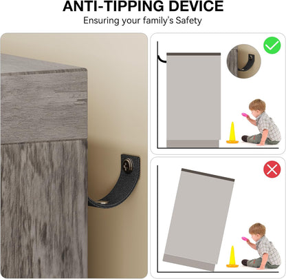 IDEALHOUSE 43.3'' H Armoire Wardrobe Closet with 4 Drawers and 2 Doors, Hanging Rod, Multifunctional Wooden Dresser with Storage Closet, Bathroom Cabinet for Bedroom, Gray