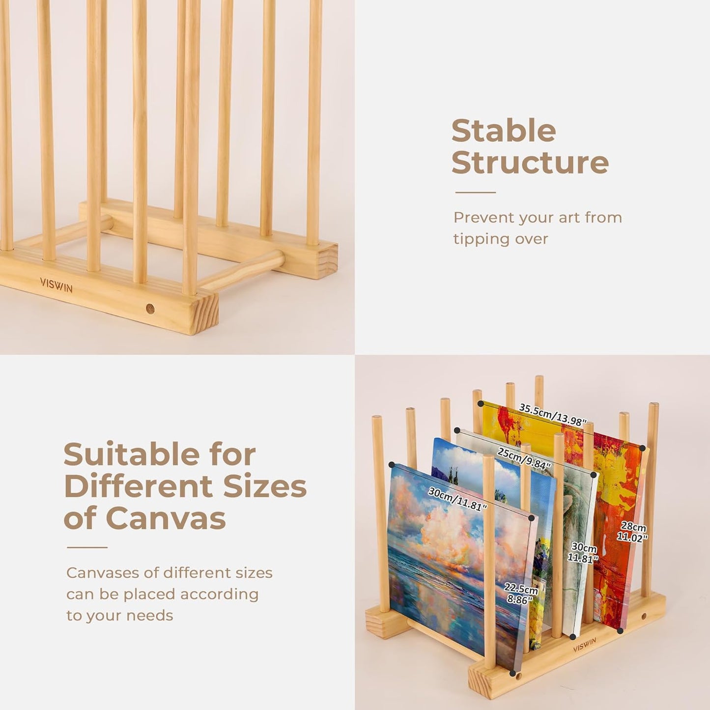 VISWIN Tabletop Art Storage Rack - Wooden Drying & Display Rack with Adjustable Slots for Organizing Canvas, Prints, Artwork, Panels, and Posters - Ideal Art Organizer for Studios & Galleries