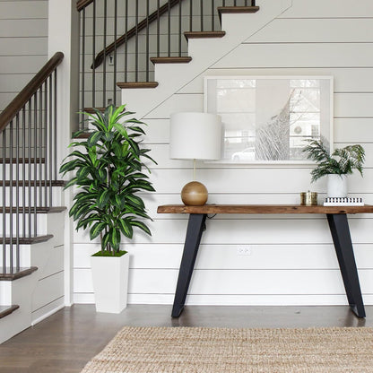 Artificial Dracaena Plant Indoor 5FT - Fake Tree with White Tall Planter - Faux Yucca Tall Fake Floor Plant in Pot - Artificial Trees for Home Office Living Room Decor Indoor