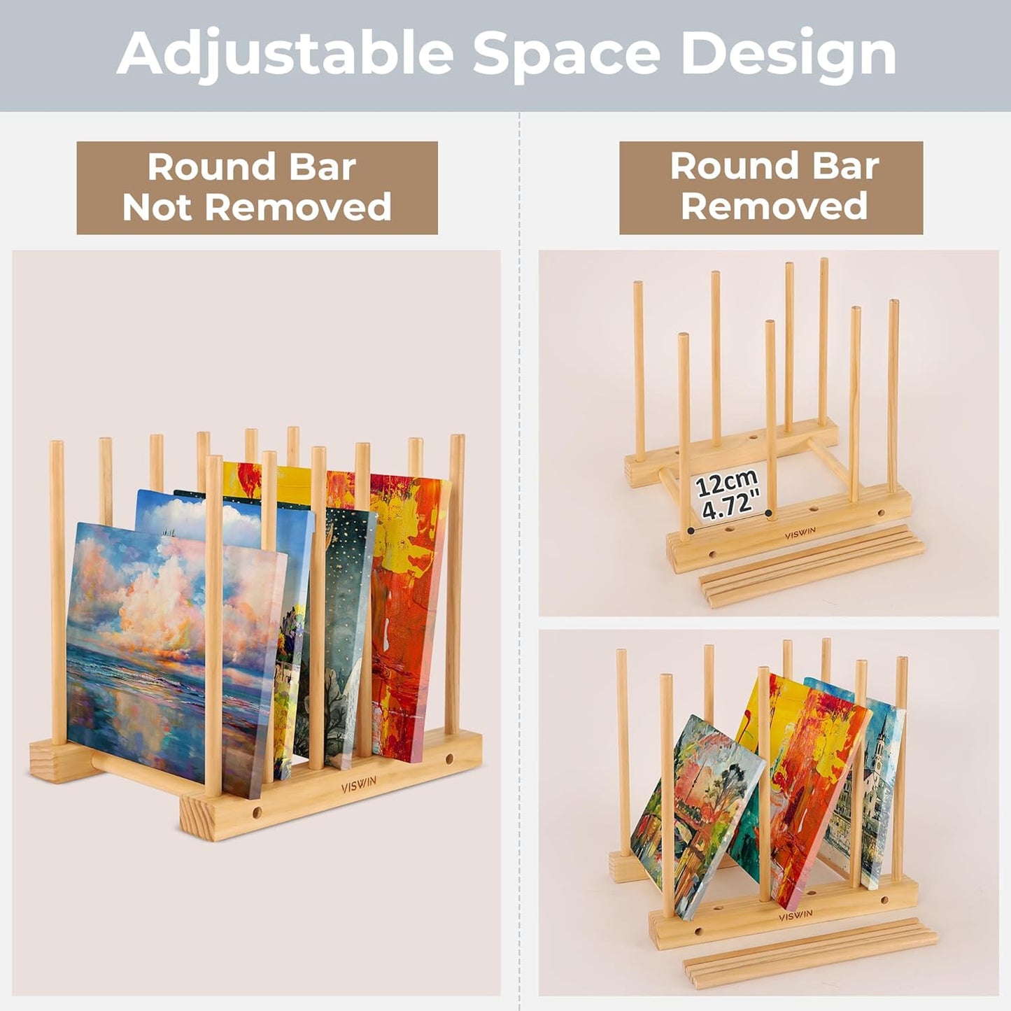 VISWIN Tabletop Art Storage Rack - Wooden Drying & Display Rack with Adjustable Slots for Organizing Canvas, Prints, Artwork, Panels, and Posters - Ideal Art Organizer for Studios & Galleries