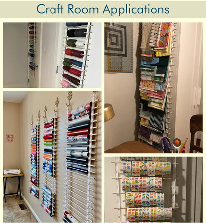 Vinyl Roll Holder, 25 Rolls, Craft Roll Storage and Organizer, Cotton Straps and Wood Dowels, with Door Hanging Hooks
