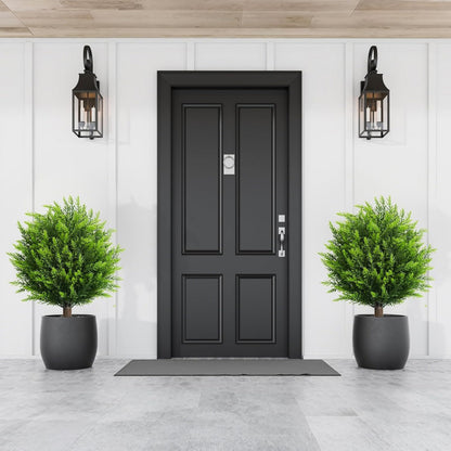 26.5" Artificial Cedar Topiary Ball Trees, Set of 2 UV Resistant Fake Evergreen Trees Shrubs Bushes Artificial Plants with Ground Spike Faux Cypress Plants for Indoor Outdoor Front Porch Garden