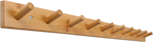 SKOLOO Wood Coat Rack Wall Mounted,10 Peg Long Bamboo Hook for Hanging Backpack Coat Towel Hat,16'' Hole to Hole,Natural