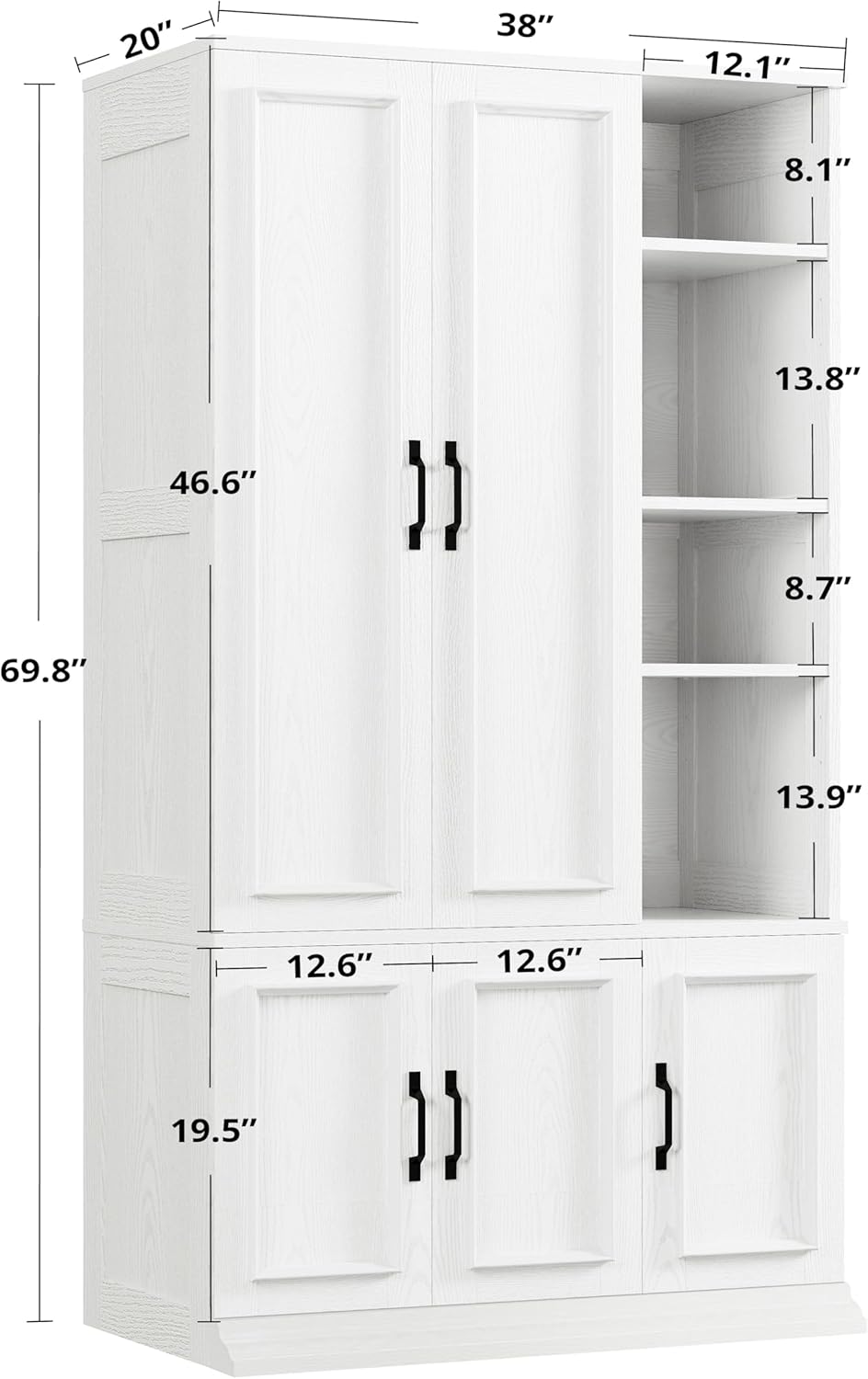 LIKIMIO Armoire Wardrobe Closet 70" H, 5 Doors Bedroom Wooden Wardrobe with 4 Storage Shelves and Hanging Rod, Clothing Storage Cabinet Organizer Combination, White