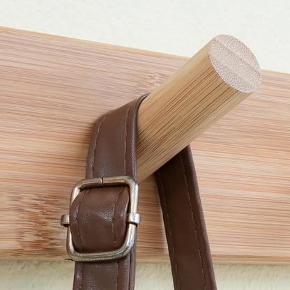 SKOLOO Wood Coat Rack Wall Mounted,10 Peg Long Bamboo Hook for Hanging Backpack Coat Towel Hat,16'' Hole to Hole,Natural