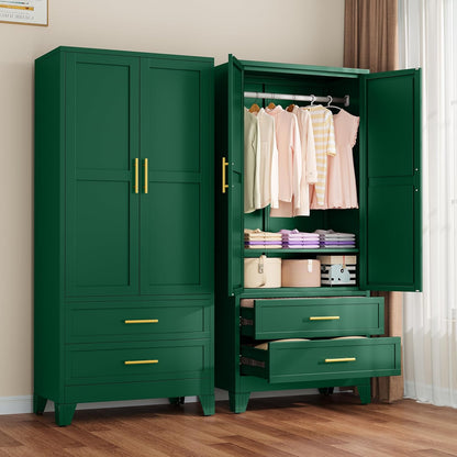 Metal Armoire Wardrobe Closet with 2 Mirror Doors, 71"' Wardrobe Cabinet with Adjustable Shelves and Hanging Rod, Clothing Storage Cabinet Closet with Mirror for Bedroom-Black