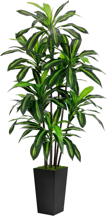 Artificial Dracaena Plant Indoor 5FT - Fake Tree with White Tall Planter - Faux Yucca Tall Fake Floor Plant in Pot - Artificial Trees for Home Office Living Room Decor Indoor