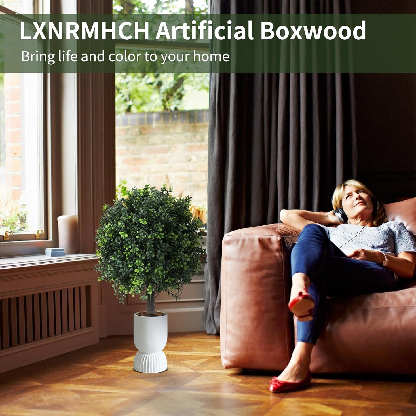 27.2" Artificial Boxwood Topiary Set of 2 with Spike, Fake Plants Boxwood Balls Greenery Bushes, Uv Resistant Artificial Outdoor Plants Shrubs for Front Porch Decor, Home Faux Plants Indoor