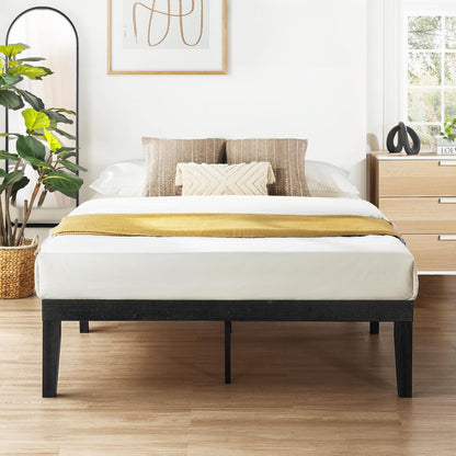 Mellow Naturalista Classic - 12 Inch Solid Wood Platform Bed with Wooden Slats, No Box Spring Needed, Easy Assembly, Queen, Pine