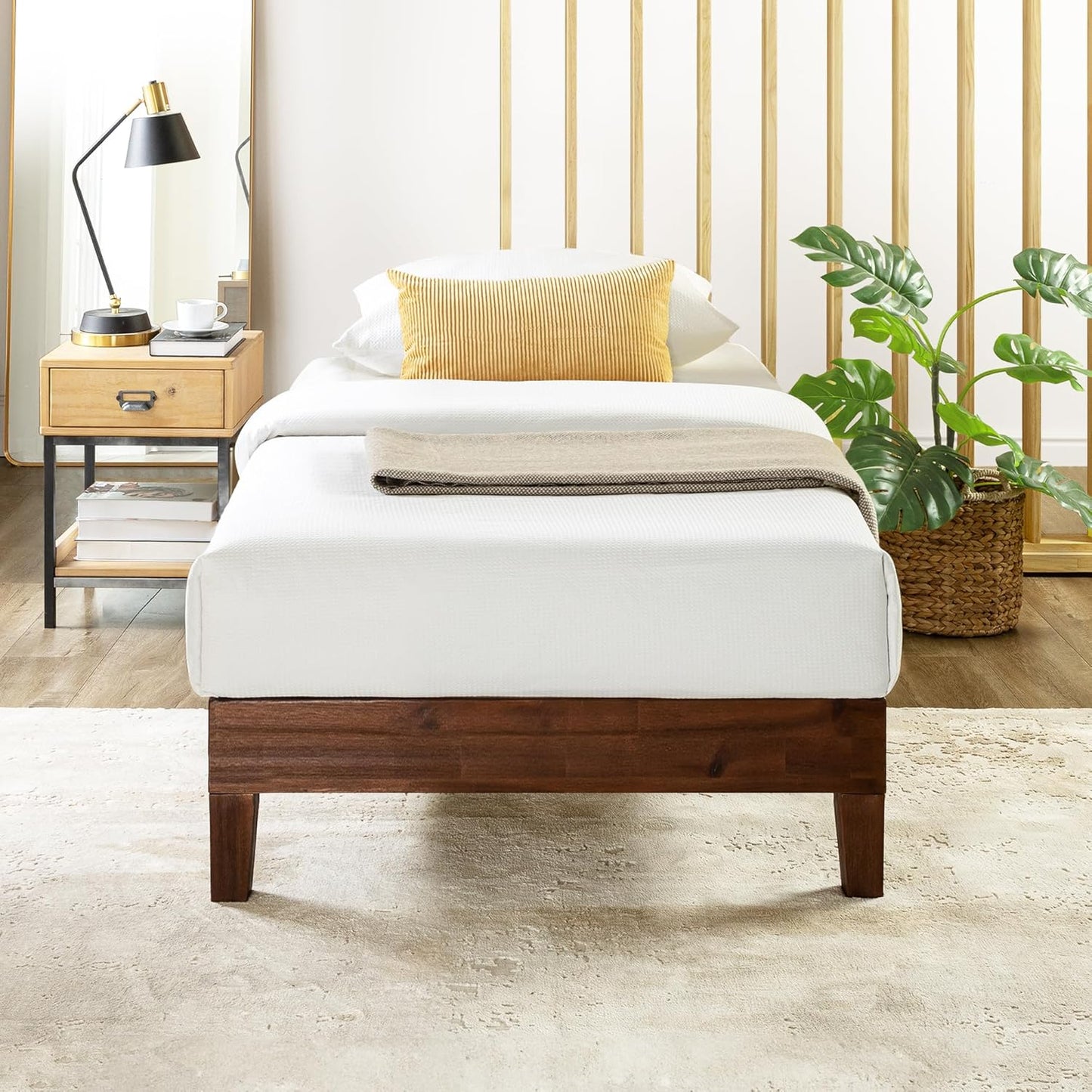 Mellow Naturalista Classic - 12 Inch Solid Wood Platform Bed with Wooden Slats, No Box Spring Needed, Easy Assembly, Full, Natural Pine