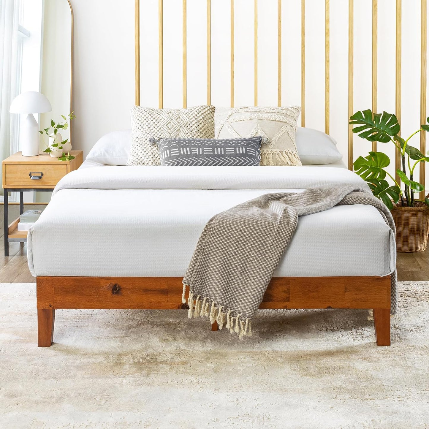 Mellow Naturalista Classic - 12 Inch Solid Wood Platform Bed with Wooden Slats, No Box Spring Needed, Easy Assembly, Full, Natural Pine