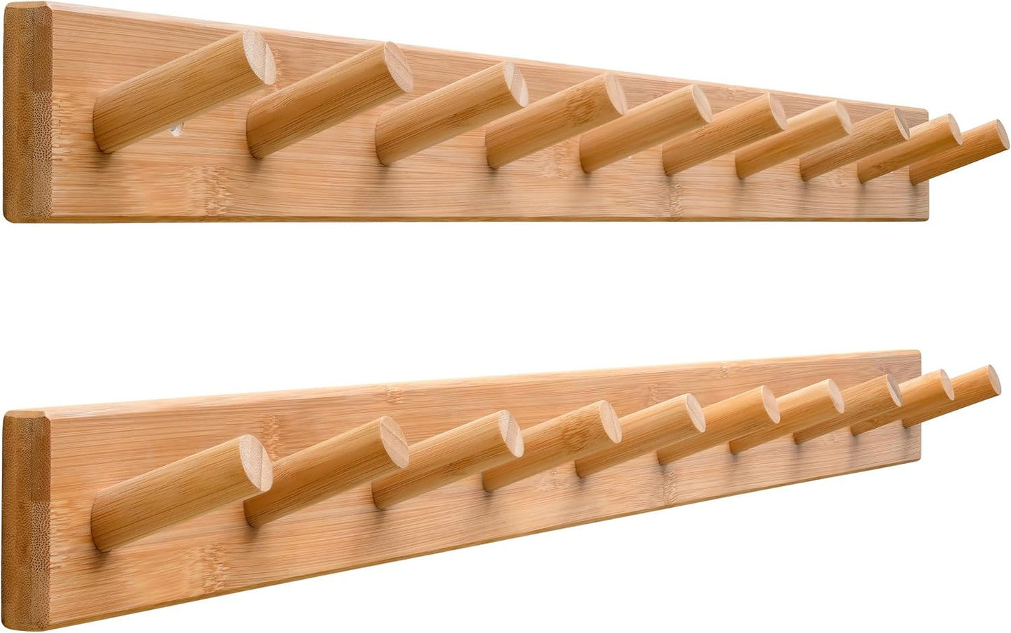 SKOLOO Wood Coat Rack Wall Mounted,10 Peg Long Bamboo Hook for Hanging Backpack Coat Towel Hat,16'' Hole to Hole,Natural