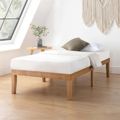 Mellow Naturalista Classic - 12 Inch Solid Wood Platform Bed with Wooden Slats, No Box Spring Needed, Easy Assembly, Queen, Pine