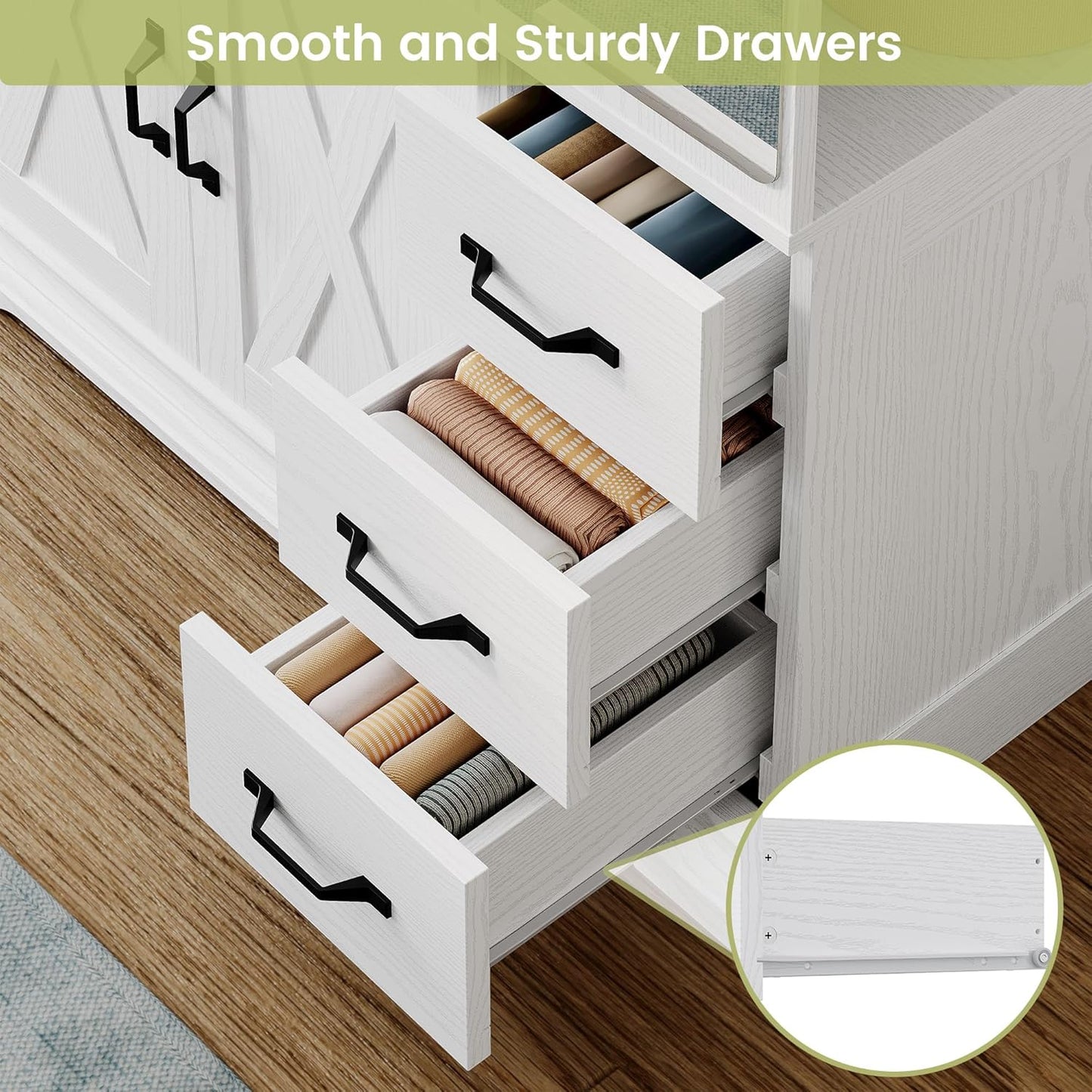 ANCTOR Armoire Wardrobe Closet with Mirror, 70.9" H × 36.2" W, Bedroom Armoires with 4 Doors, 3 Drawers and Shelves, Large Clothing Storage Cabinet for Hanging Clothes, White