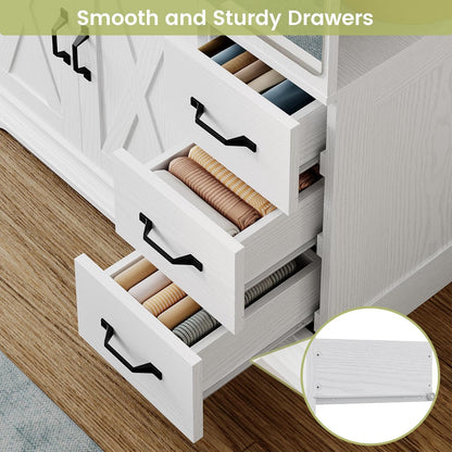 ANCTOR Armoire Wardrobe Closet with Mirror, 70.9" H × 36.2" W, Bedroom Armoires with 4 Doors, 3 Drawers and Shelves, Large Clothing Storage Cabinet for Hanging Clothes, White