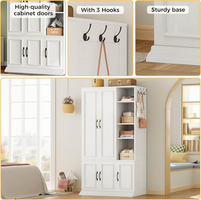 LIKIMIO Armoire Wardrobe Closet 70" H, 5 Doors Bedroom Wooden Wardrobe with 4 Storage Shelves and Hanging Rod, Clothing Storage Cabinet Organizer Combination, White