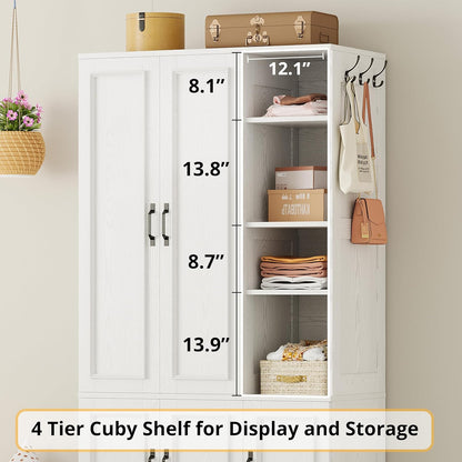 LIKIMIO Armoire Wardrobe Closet 70" H, 5 Doors Bedroom Wooden Wardrobe with 4 Storage Shelves and Hanging Rod, Clothing Storage Cabinet Organizer Combination, White