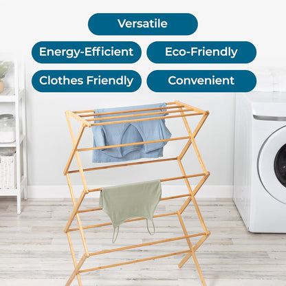 Honey-Can-Do Collapsible Bamboo Drying Rack – Sturdy & Foldable Laundry Drying Rack, Space-Saving & Portable Clothes Rack for Air-Drying Clothes, Towels, Blankets & Delicates, Indoor & Outdoor Use.