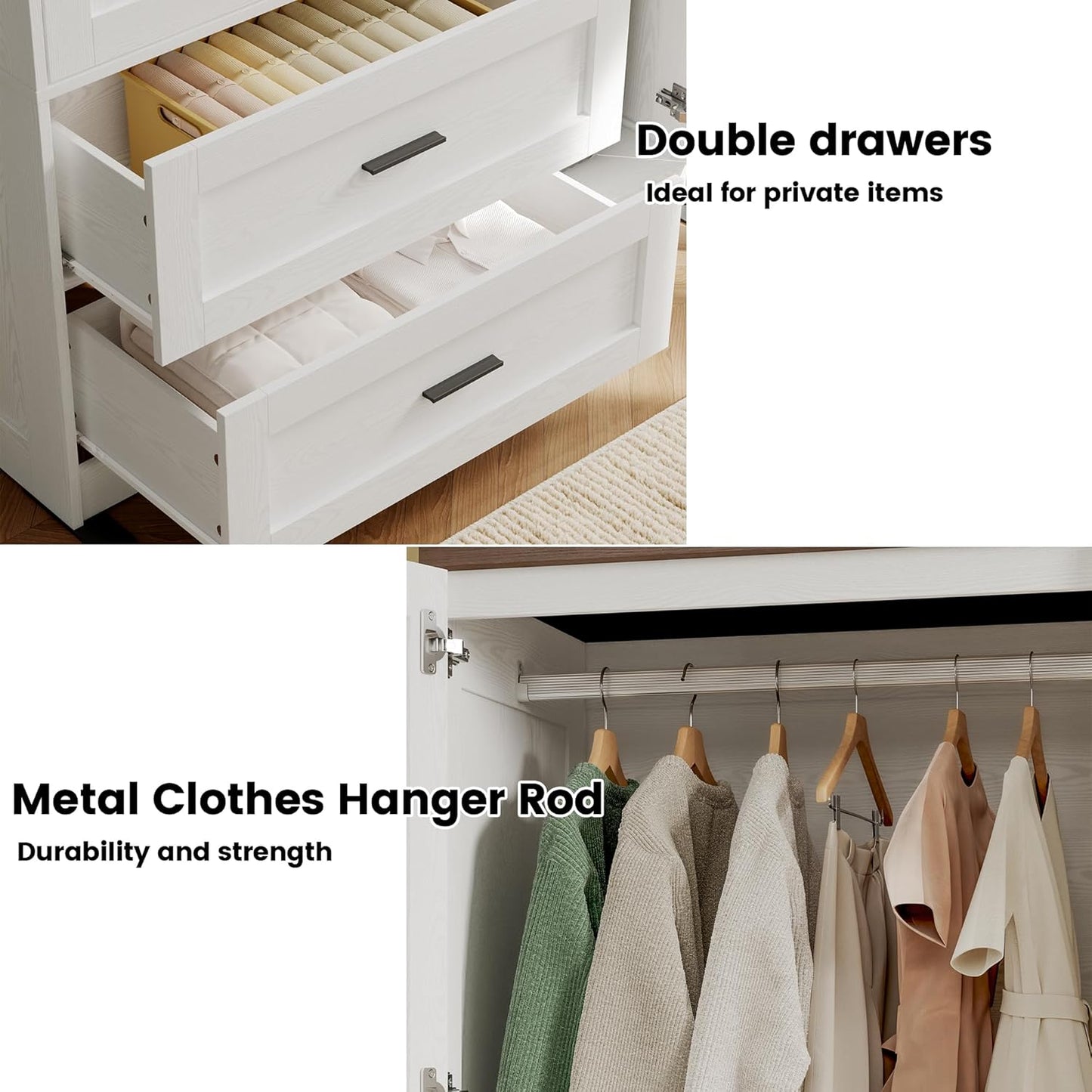 ANCTOR Freestanding Wardrobe Closet 70.6" H, Tall Armoire Wardrobe Closet 3 Doors with Hanging Rod, Drawers, Adjustable Cube Shelves and a Closed Cabinet Organizer Modern Bedroom Clothes Cabinet