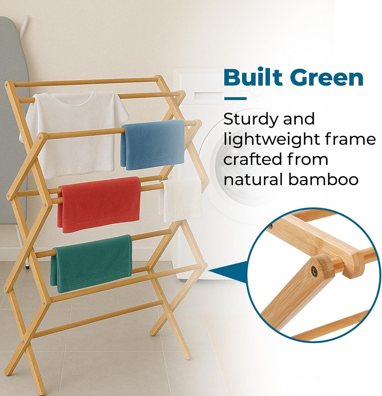Honey-Can-Do Collapsible Bamboo Drying Rack – Sturdy & Foldable Laundry Drying Rack, Space-Saving & Portable Clothes Rack for Air-Drying Clothes, Towels, Blankets & Delicates, Indoor & Outdoor Use.