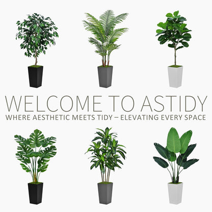 Artificial Dracaena Plant Indoor 5FT - Fake Tree with White Tall Planter - Faux Yucca Tall Fake Floor Plant in Pot - Artificial Trees for Home Office Living Room Decor Indoor