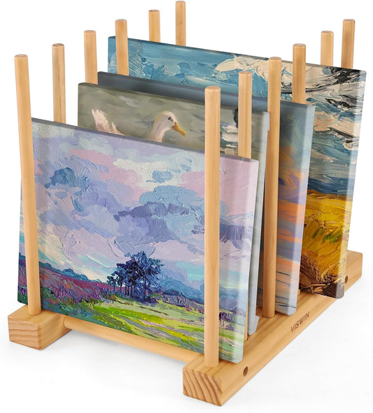 VISWIN Tabletop Art Storage Rack - Wooden Drying & Display Rack with Adjustable Slots for Organizing Canvas, Prints, Artwork, Panels, and Posters - Ideal Art Organizer for Studios & Galleries