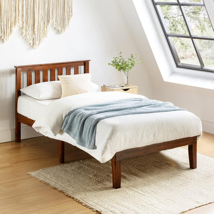 Mellow Naturalista Classic - 12 Inch Solid Wood Platform Bed with Wooden Slats, No Box Spring Needed, Easy Assembly, Queen, Pine