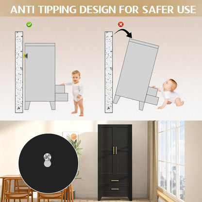 Steel Armoire Wardrobe Closet, 71" Metal Clothing Storage Cabinets with 2 Doors, 1 Adjustable Shelf and 2 Drawers, Metal Wardrobe Cabinet with Hanging Rod for Bedroom, Gym, Cloak Room (Black)