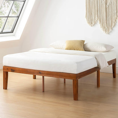 Mellow Naturalista Classic - 12 Inch Solid Wood Platform Bed with Wooden Slats, No Box Spring Needed, Easy Assembly, Queen, Pine