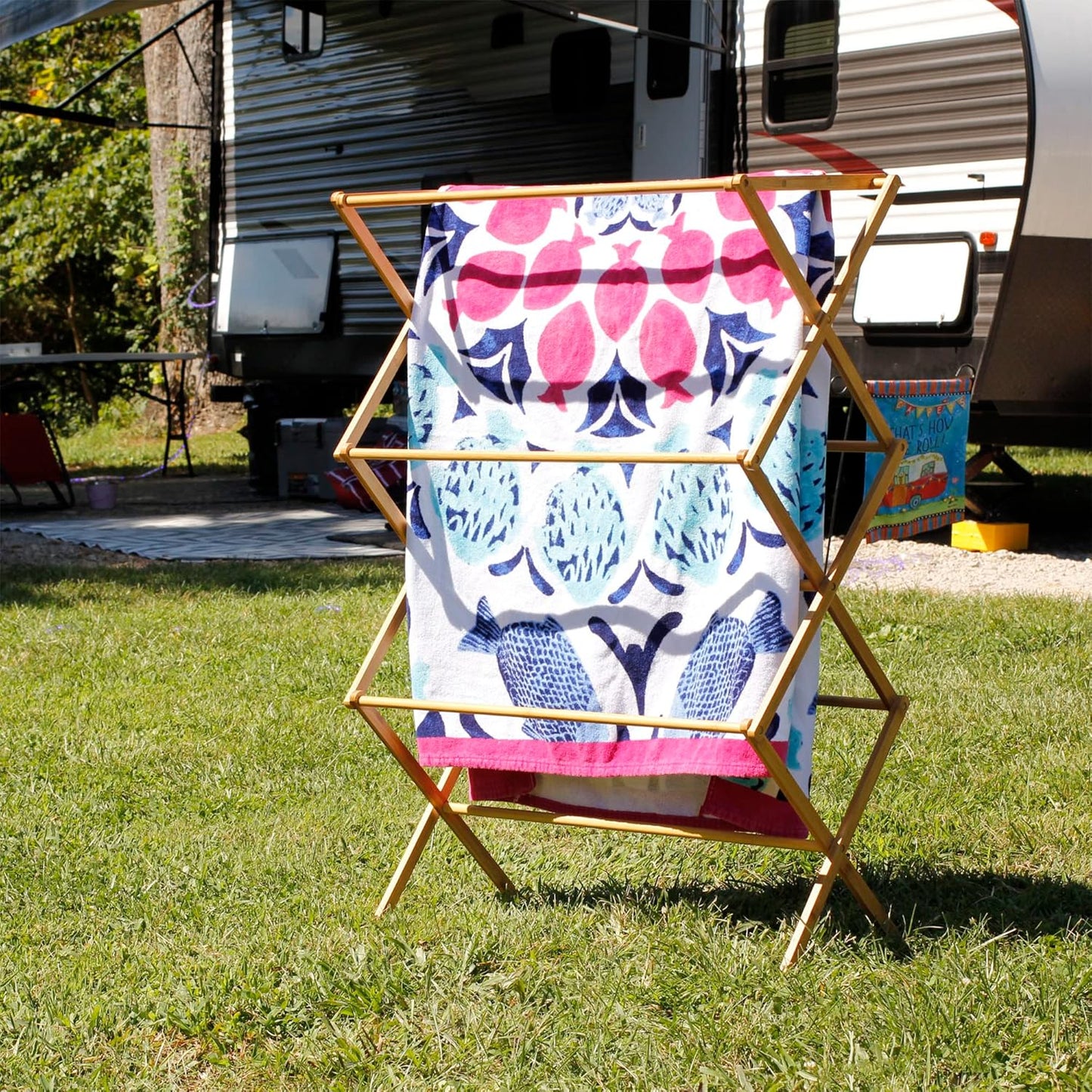 Household Essentials Bamboo Folding Clothes Drying Rack, Upscale Laundry Rack with 11 Dowels, Environmentally Friendly, Stable Frame, Shelf for Drying Flat